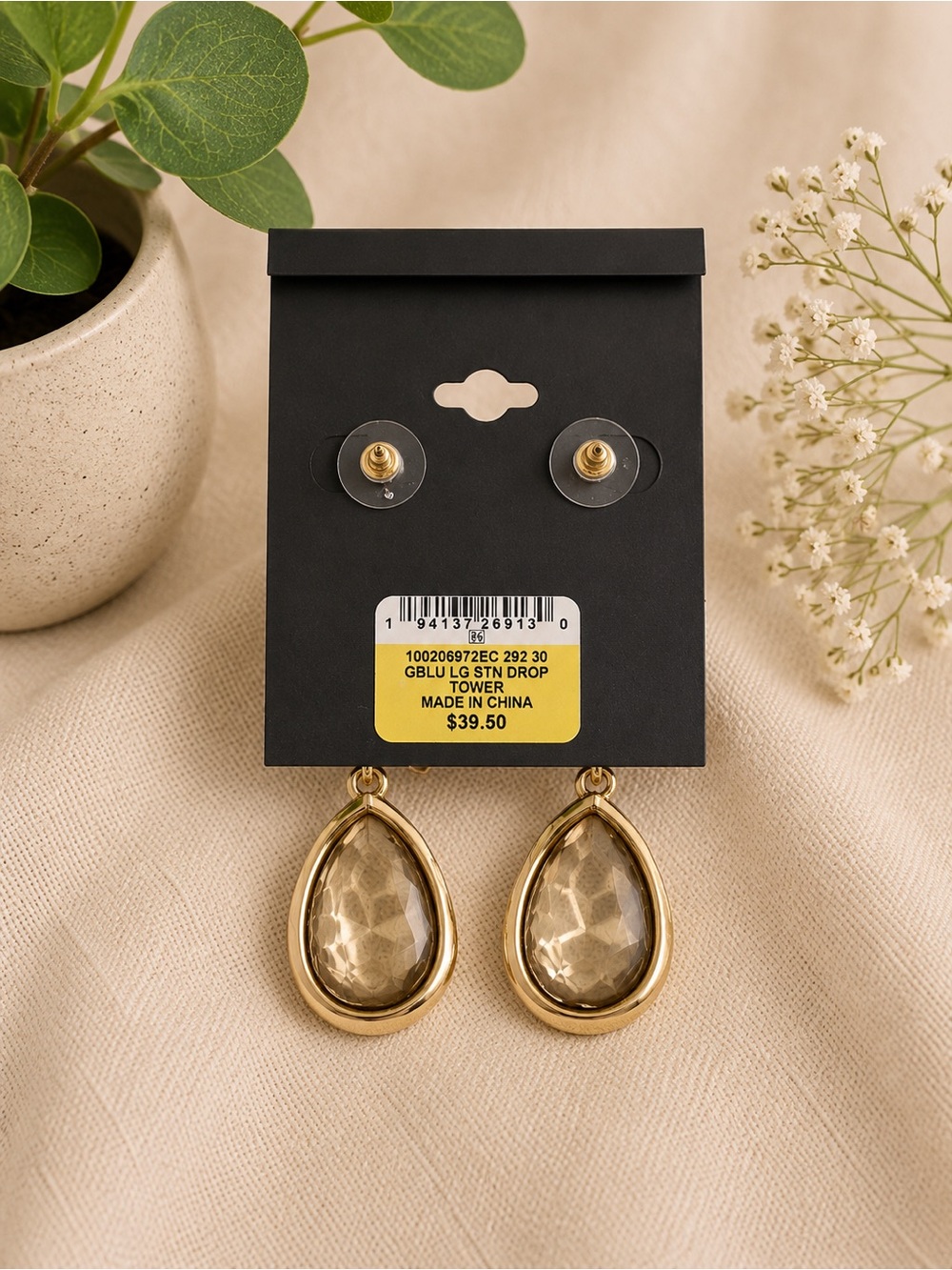 INC Women's Gold-Tone Smoky Drop Earrings - Picture 2 of 3